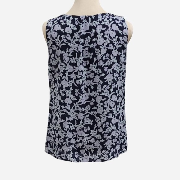 LOFT Navy Blue Floral Tank Top (S) - Picture 3 of 6